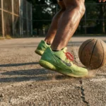 コンクリートでのバスケ少年の膝の痛み